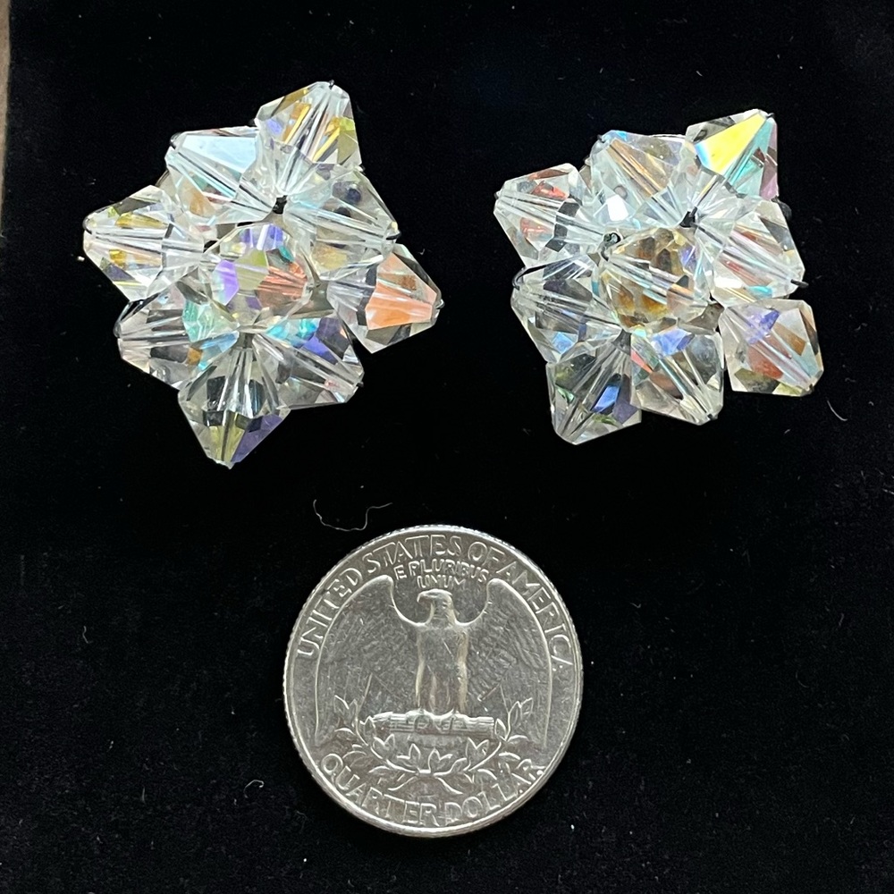 Vintage AB Crystal Clip-On Earrings - Picture 3 of 3